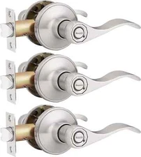 3 Pack Probrico Bed and Bath Satin Nickel Wave Style Privacy Door Levers Handles