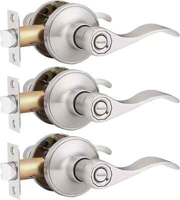 #ad 3 Pack Probrico Bed and Bath Satin Nickel Wave Style Privacy Door Levers Handles $39.95