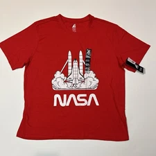 NASA Men's 2XL XXL Graphic T-Shirt Red Space Station Rocket Short Sleeve NWT