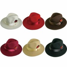 New Men 's 100 Wool Fedora Trilby Hat Style Burgundy Black Brown Khaki Red LH3