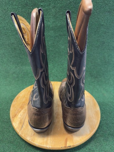 Nocona Black & Brown Oily Toro Cowboy Boot Mens Sz 12 Leather Pull On 6736 - Picture 7 of 11