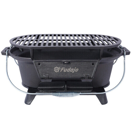 Oval Cast Iron Grill Outdoor Portable Charcoal Grill Tabletop Cast Iron Skillet