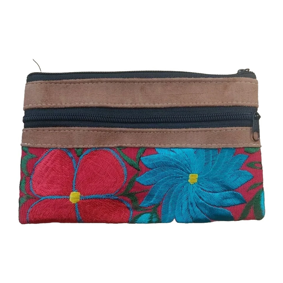 Bolso sin asas Boho bordado de seda floral colorido gamuza cuero cremallera Y2k Foto 2 de 4