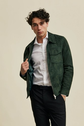 CELEBRITY New Men's Green Suede Leather Jacket 100% Soft Lambskin Slim FitJacket - Picture 3 of 4