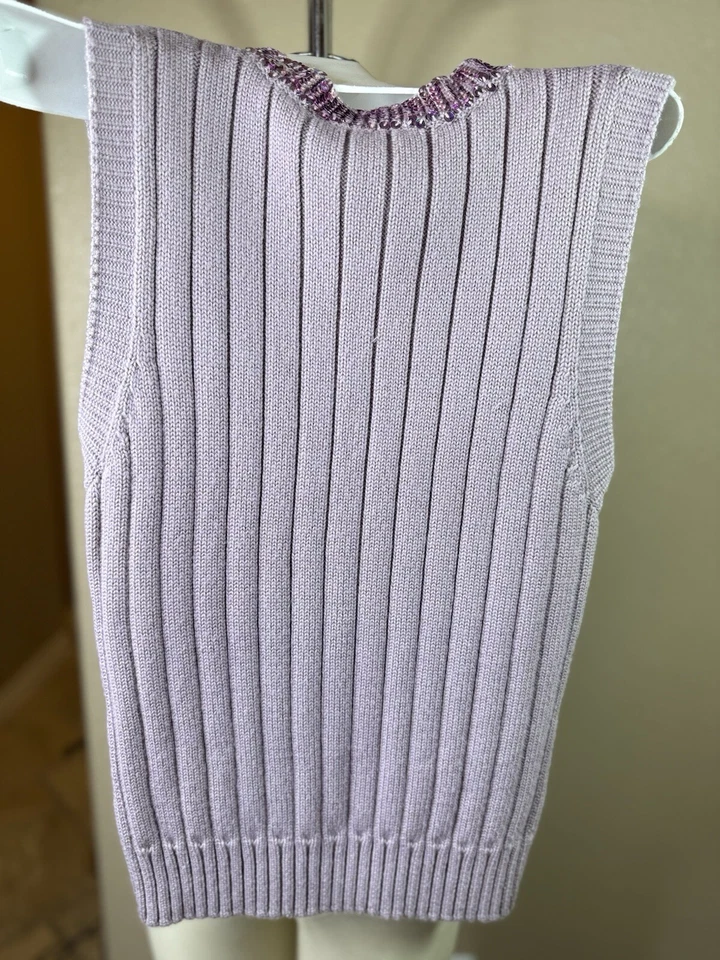 Vintage  Perry Ellis sweater vest in sugar plum with sequined neck 100% wool L - Image 2 of 4