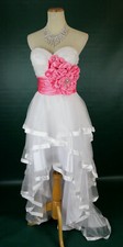NEW $400 Princess Prom Formal White Pink High Low Dress Strapless Long Size 4