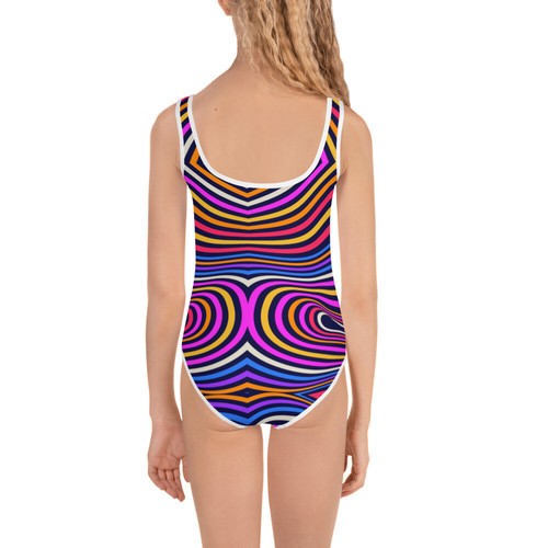 90s 80s Retro 3D Colorful Ocean Waves Wavy All-Over Print Kids Swimsuit - Picture 3 of 29