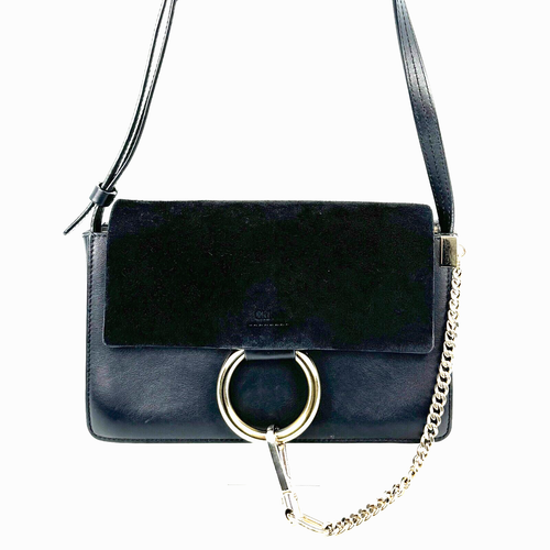Chloe Shoulder Bag Faye Suede Leather Small Black Authentic