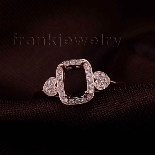 18Kt Rose Gold 4x6mm Emerald Cut Diamond Engagement Wedding Semi mount Ring - Picture 3 of 6