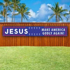 JESUS MAKE AMERICA GODLY XXL Banner Advertising Vinyl Flag Sign Many LARGE SIZES