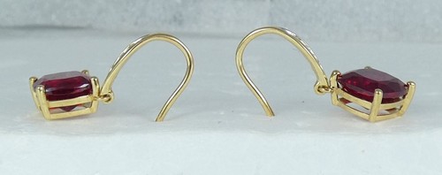 Solid 9ct Yellow Gold Set of Cushion Cut Ruby & Diamond Shepherd Hook Earrings - Picture 8 of 10