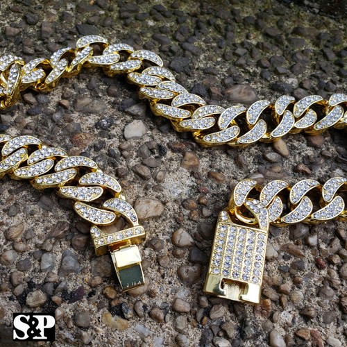 HERREN ICED HIP HOP GOLD PT UHR & FULL ICED KUBANISCHE KETTE HALSKETTE COMBO SET  - Bild 11 von 30