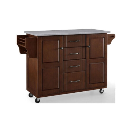 Crosley 35.25 x 51.5 x 18 in. Eleanor Stainless Steel Top Kitchen Cart - Mahogan