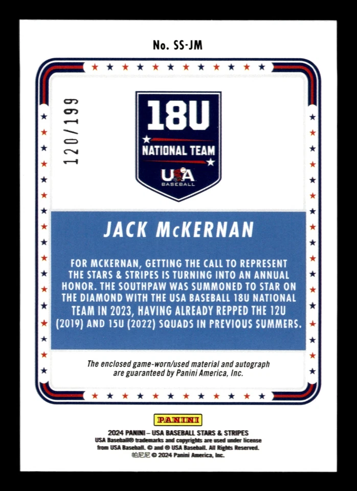 2024 Panini Stars & Stripes JACK MCKERNAN SIGNATURES MATERIAL AUTO 120/199 SS-JM - Image 2 of 2