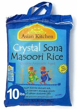 Asian Kitchen Crystal Sona Masoori Aged Rice 10-Pound Bag, 10lbs (4.54kg)