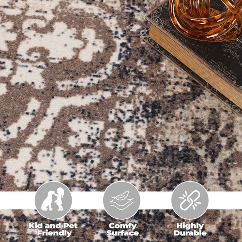 Bristol Distressed Abstract Damask Washable Indoor Area Rug or Runner Rug - Picture 5 of 19