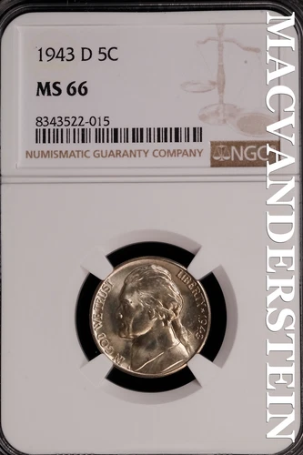 1943-D Jefferson Nickel - NGC MS 66 - Brilliant Uncirculated  Lustrous  #SLG238