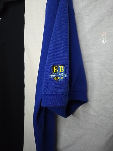Vtg Eddie Bauer EBTEK Golf EB Polo Shirt Sz Medium Black Blue White - Picture 5 of 11
