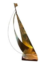 Vintage MCM Brass Sailboat Sculpture Marble Base