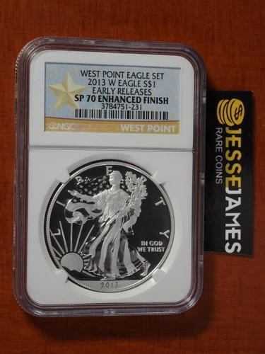 2013 W SILVER EAGLE NGC SP70 ENHANCED FINISH FROM WEST POINT SET EARLY RELEASES