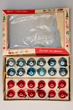 Lot VTG Blown Glass Feather Tree Red Blue Tiny BALLS Christmas Ornaments Japan