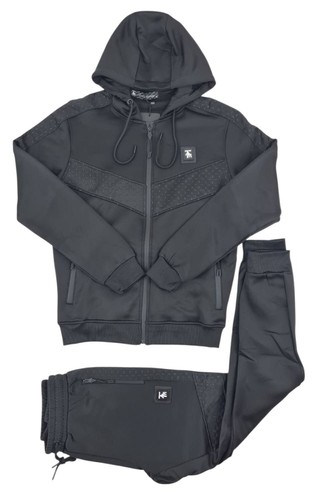 Time Is Money Tracksuit Set Mens Urban Slim Fit Hoodie Joggers - Black, White - Picture 3 of 22