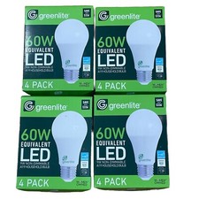 greenlite 6w equivalent led 60w A19 long lasting light bulbs 4x4pack total 16pc