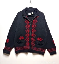 Field Gear Adults Unisex Black Embroidered 100% Wool Sweater Pockets Size L