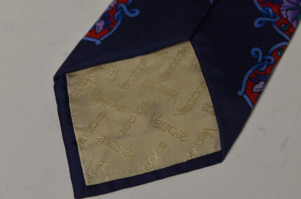 Corbata Gianni Versace 100% Seda Cabeza de Medusa Flores Azul Púrpura Rayas España Foto 4 de 4