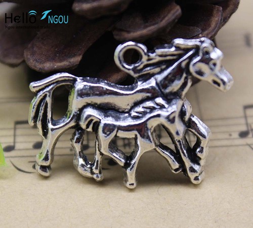 Wholesale lot retro Jewelry Making DIY Two-horse alloy charms pendant 29x22mm - Picture 4 of 4