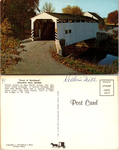 Kellers Mill überdachte Brücke Pennsylvania Postkarte