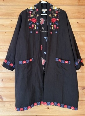 All About Her Size Large Cardigan Top Multicolor Open Front Embroidered Floral