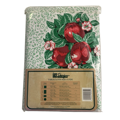 Vintage Design Cottage Tablecloth Oblong White Floral Apple Fruit Print 52"x90" - Picture 1 of 7