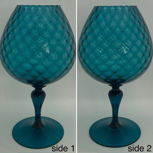 Empoli Brandy Cognac XL Teal Blue Diamond Cushion Optic Snifter Vase Italy 15"t - Picture 4 of 13