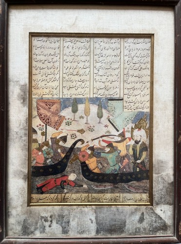 Old Persian Shahnameh Illustrated Print – Epic Battle Scene – Miniature Painting