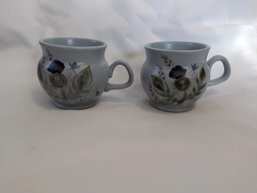Pair of small Buchan Portobello Scotland thistle mugs