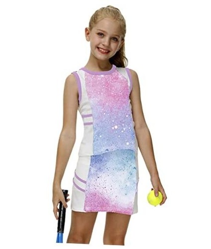 Girls Tennis Golf Outfit Tank Top and Skirt with Shorts 6-7 Years Pink Blue