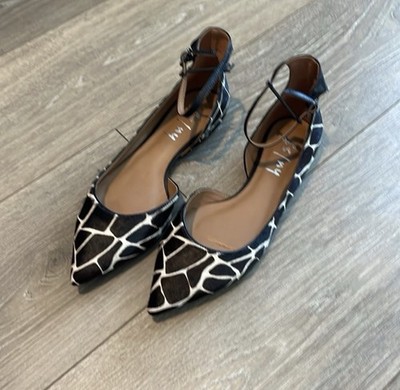 French Sole Yam Black and White Giraffe Haircalf Flat NWT 9