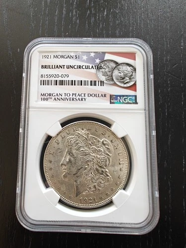 1921 Morgan Silver Dollar Brilliant Uncirculated NGC 100th Anniversary Label