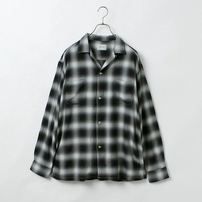 TOWNCRAFT Ombre Check Rayon Long Sleeve Loop Collar Shirt Gray S Chest 22.6iL30