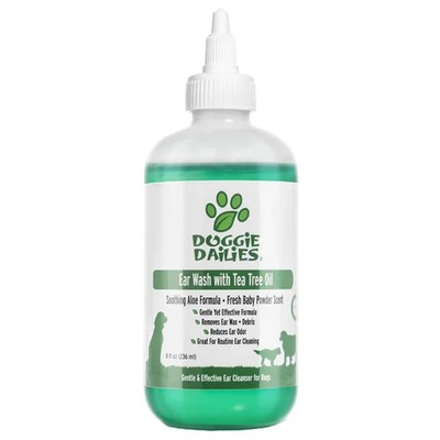 Doggie Dailies Cleansing Ear Wash Dogs Tea Tree Oil & Soothing Aloe Vera 8 Oz.