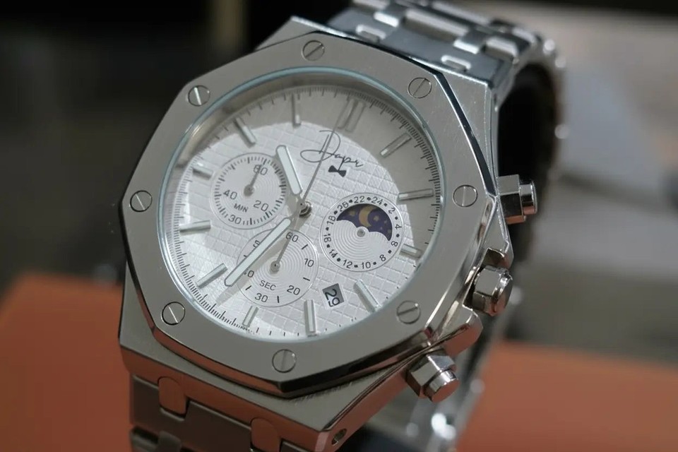 Silver Stainless Steel Watch – ChronoLunar White Dial by Dapper Watches ...