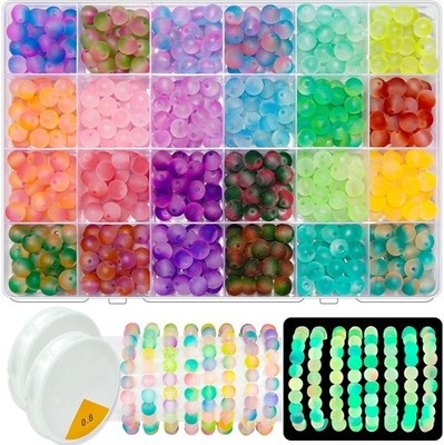 Glow in the Dark Glass Beads for Jewelry Making, 600Pcs 8MM 24 Grids Crystal Gem
