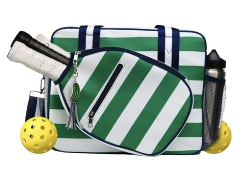 Fresh Pickle Lola Pickleball Tote Designer Series Bag Green White Striped Blue - Picture 14 of 17