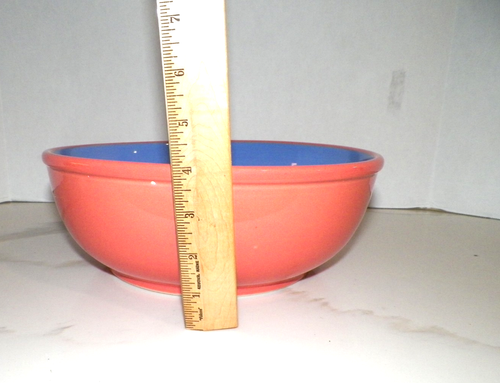 VINTAGE LINDT STYMEIST LARGE ORANGE SERVING BOWL WITH BLUE CENTER 10 1/2" ACROS - Picture 5 of 6