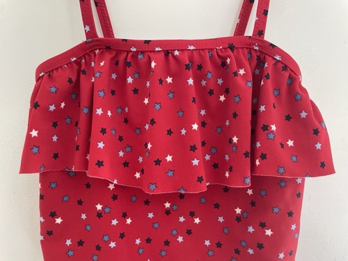 OshKosh B'Gosh Toddler Girl Patriotic Stars Ruffle Lined 1-Piece Swimsuit Red 4T - Picture 5 of 6