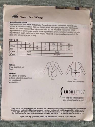 Silhouette Peggy Sager’s Pattern #85 Sweater Wrap, 1-4 & 5W – 8W Uncut - Bild 2 von 2