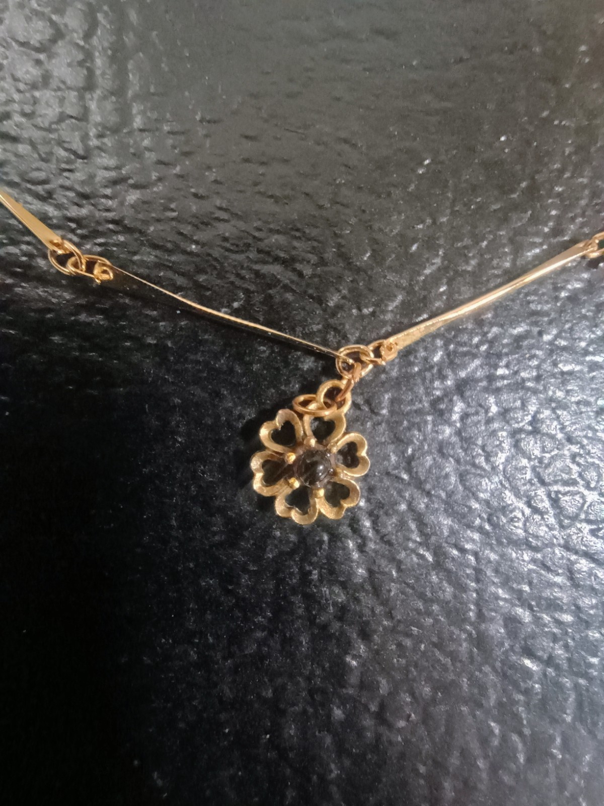 Vintage Gold Tone Flower Necklace With Purple Stone