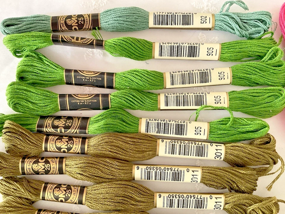 DMC 25 Mouline Special Embroidery Floss Lot of 12 Greens and Pinks New - Image 2 of 4
