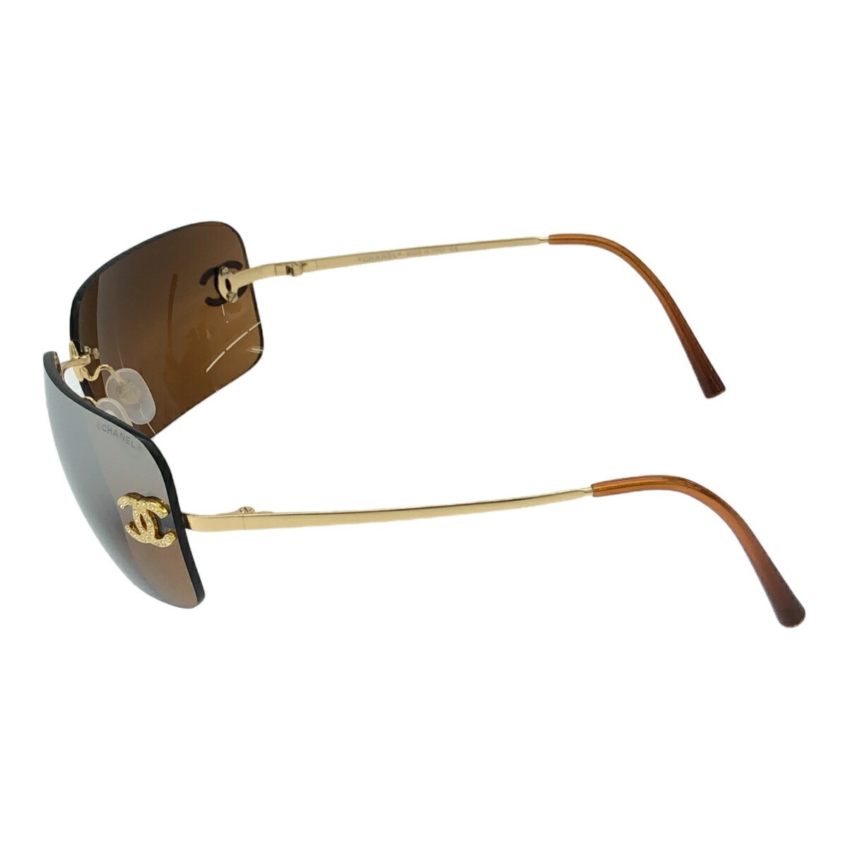 美品 CHANEL リムレス サングラス 4017-Dラインストーン ブラウン CHANEL 4017-D Rhinestone Rimless Sunglasses Cocomark Brown